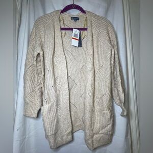 NWT Democracy Oatmeal Cream Open Front Knit Cardigan w 2 Pockets Size XS